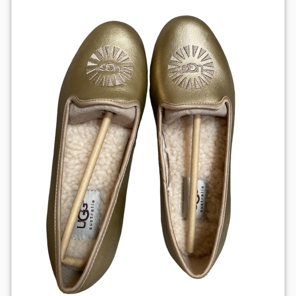 UGG Girls Metallic Gold Sheepskin-Lined Ballet Flats